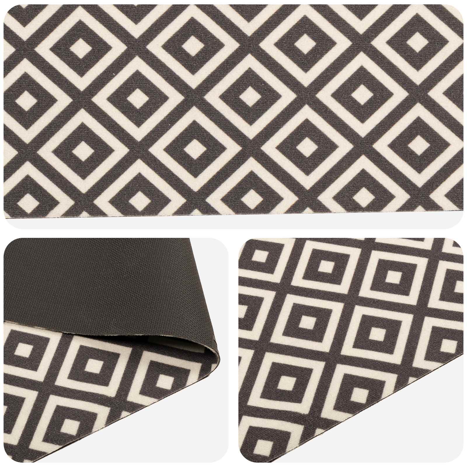 Virtuvės kilimas Pilki ir balti deimantai 180 x 60 cm