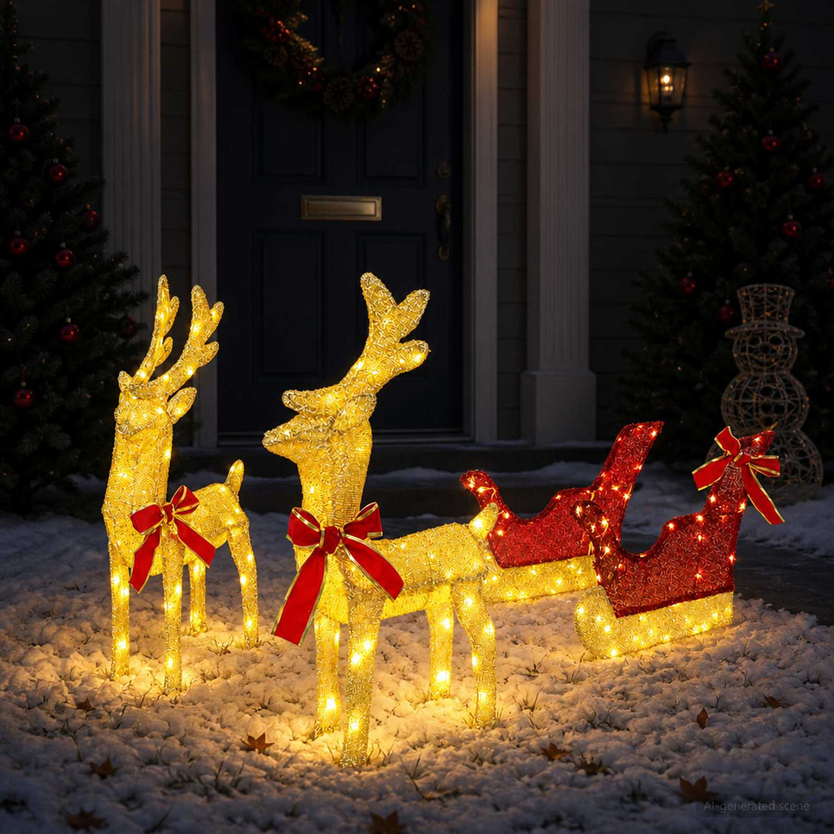3D kalėdinis elnias su rogėmis LOVIISA 3 vnt. 160 LED