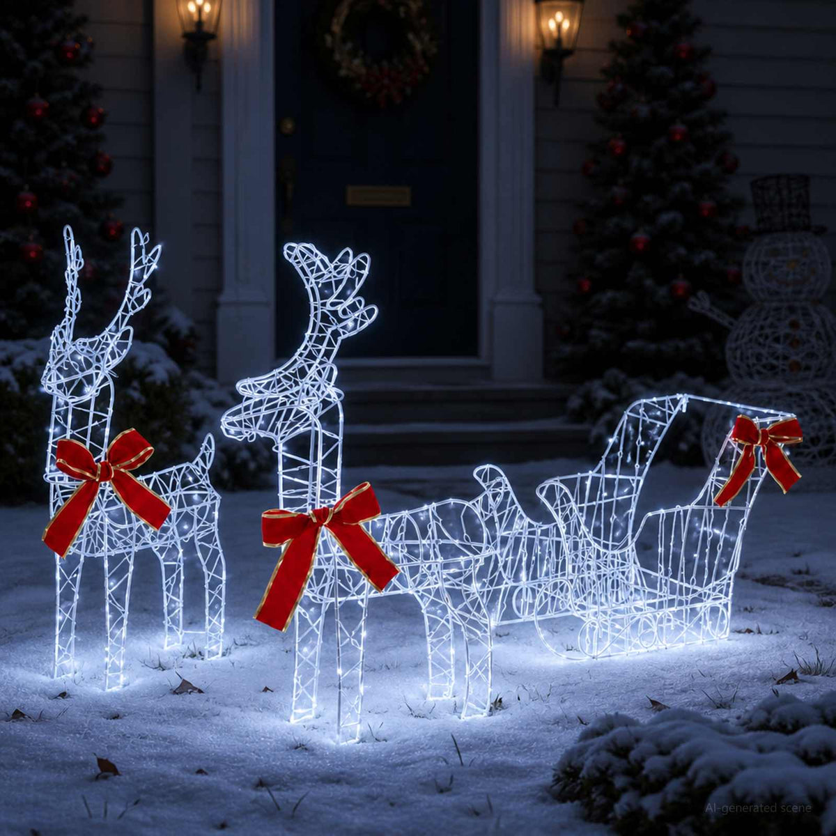 3D kalėdinis elnias su rogėmis LOVIISA 3 vnt. 400 LED