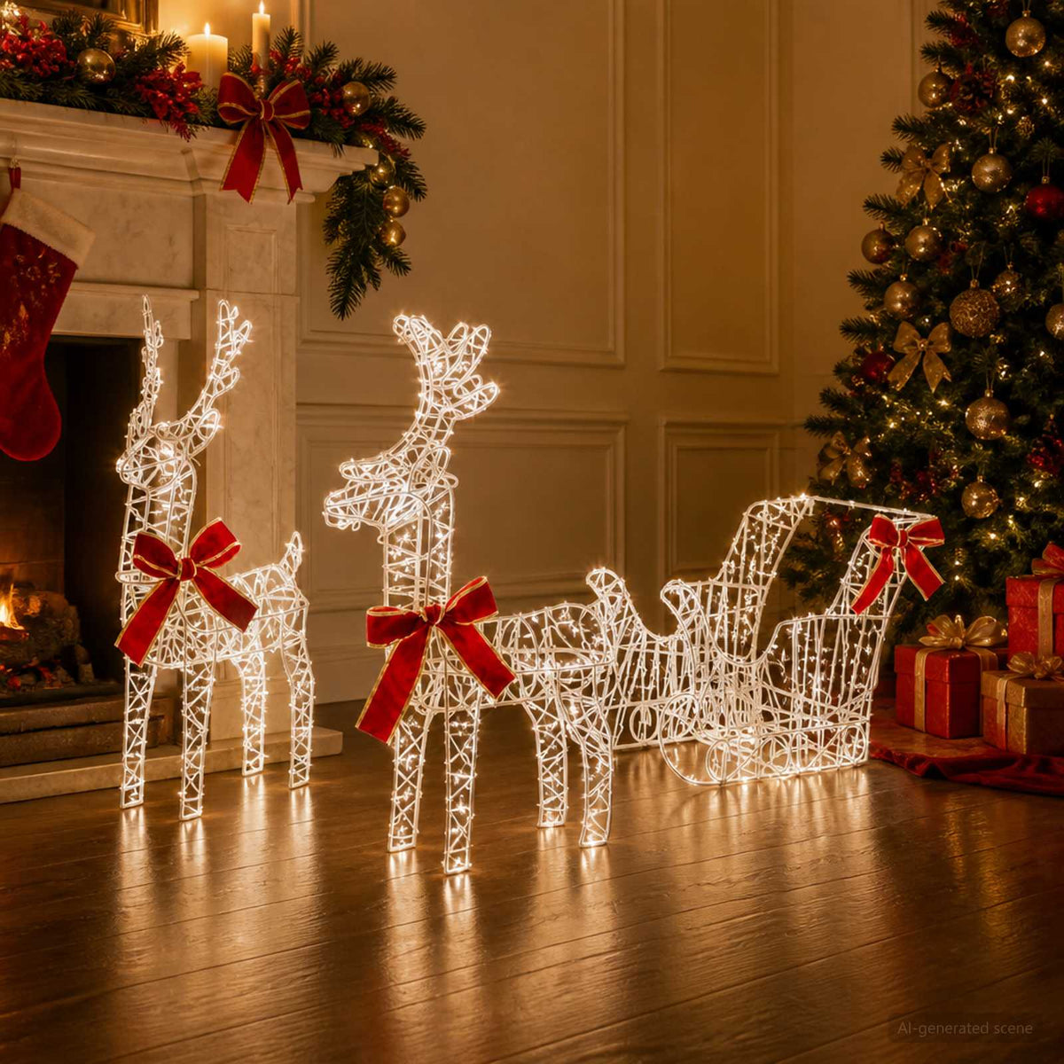 3D kalėdinis elnias su rogėmis LOVIISA 3 vnt. 400 LED