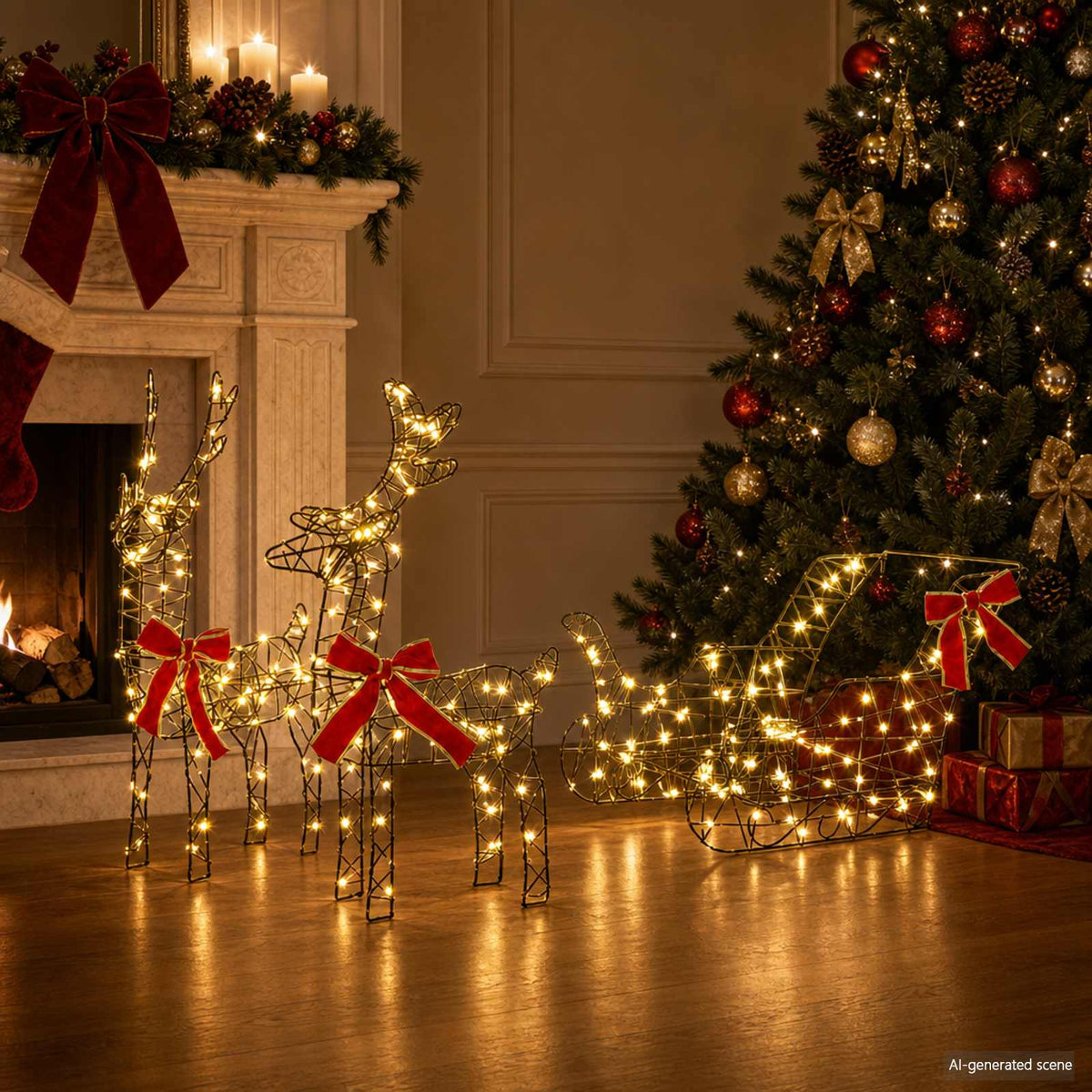 3D kalėdinis elnias su rogėmis LOVIISA 3 vnt. 400 LED