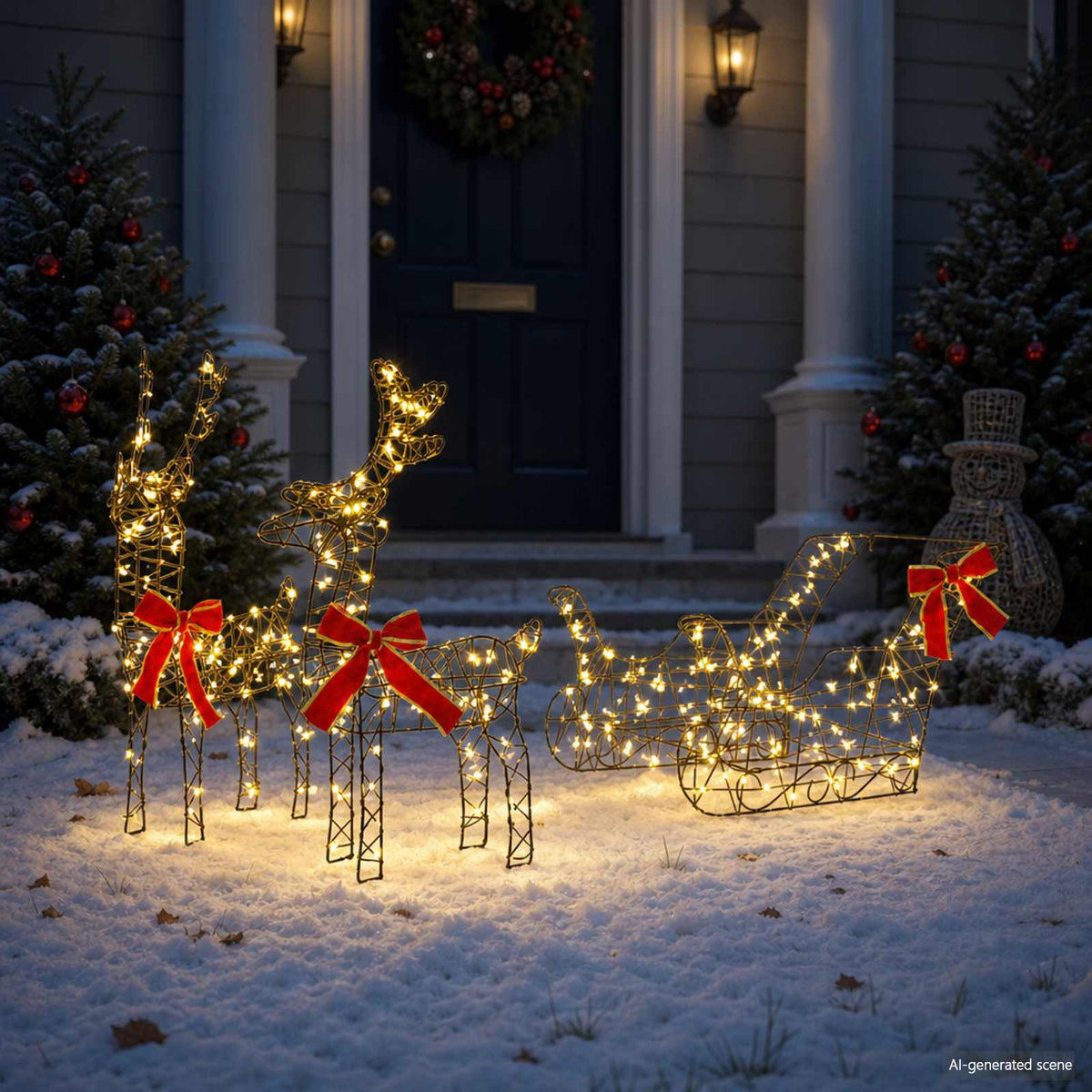 3D kalėdinis elnias su rogėmis LOVIISA 3 vnt. 400 LED