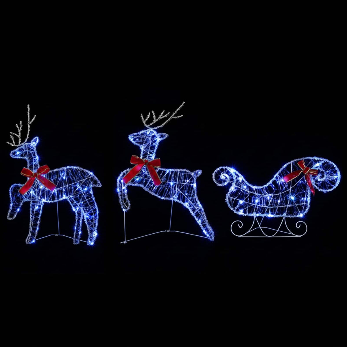 Kalėdinis elnias su rogutėmis 3 vnt. 60 LED Mėlyna