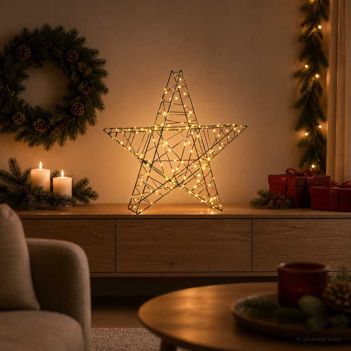 3D Kalėdų žvaigždė 120 LED Šilta balta 55 x 53,5 x 10 cm