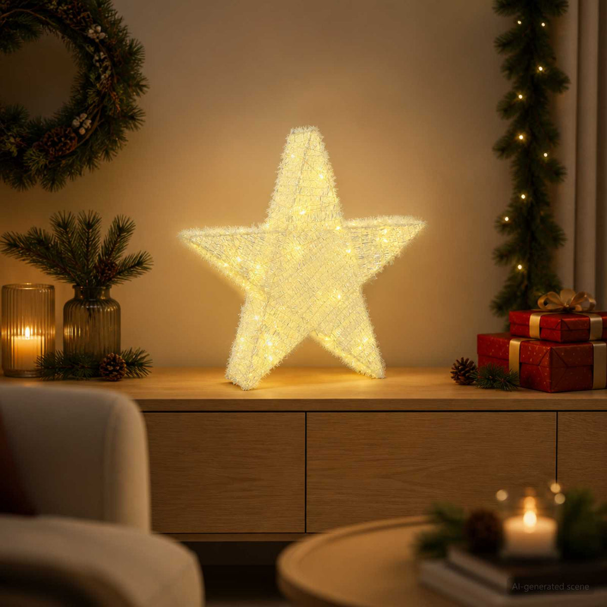 3D Kalėdų žvaigždė 50 LED Šilta balta 55 x 53,5 x 10 cm
