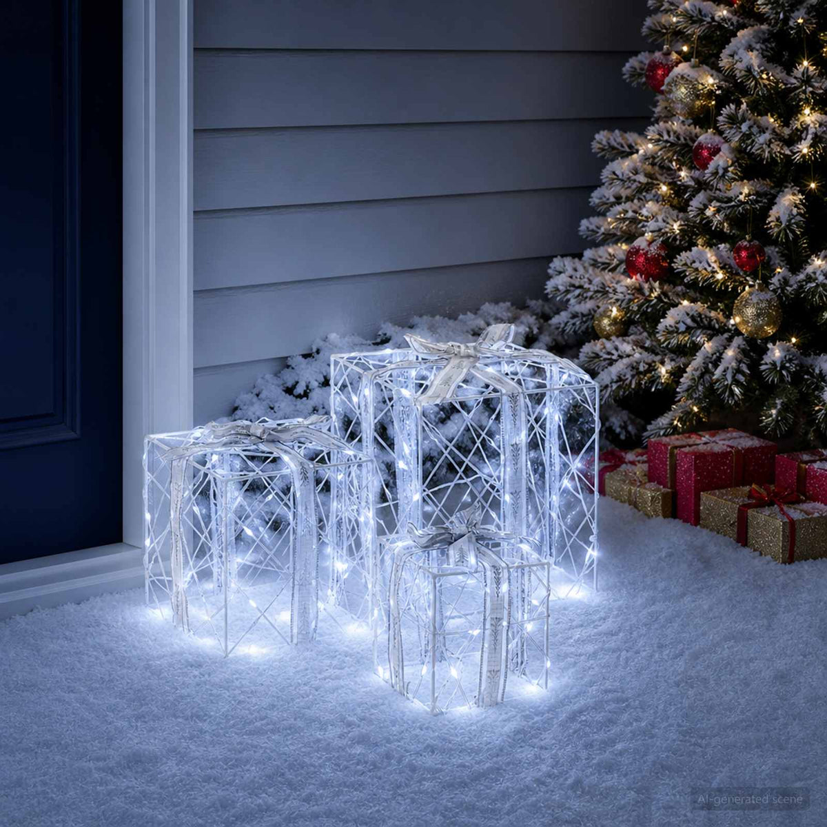 Apšviesta Kalėdinė Dovana 3 vnt. 150 LED Šalta balta