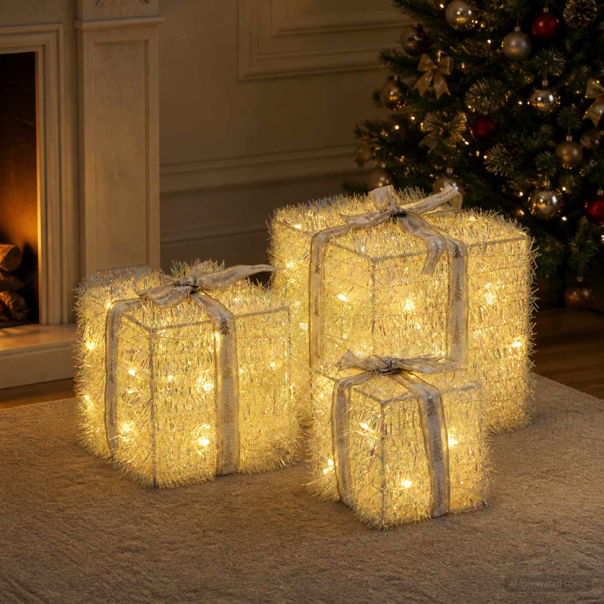 Apšviesta Kalėdinė Dovana 3 vnt. 64 LED Šilta balta