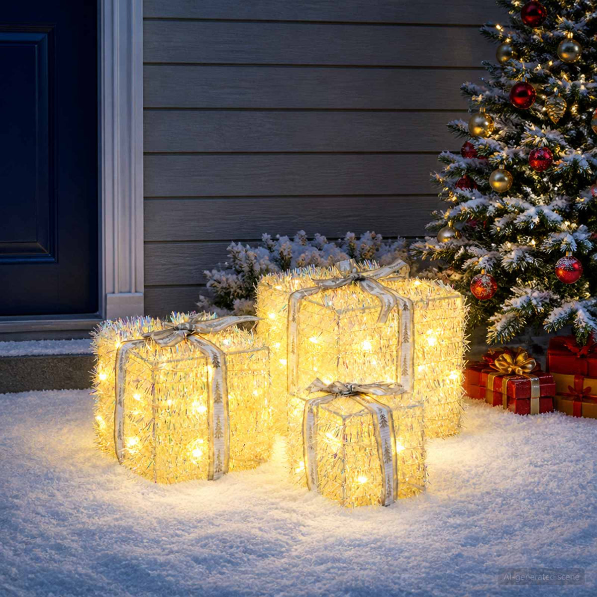 Apšviesta Kalėdinė Dovana 3 vnt. 64 LED Šilta balta