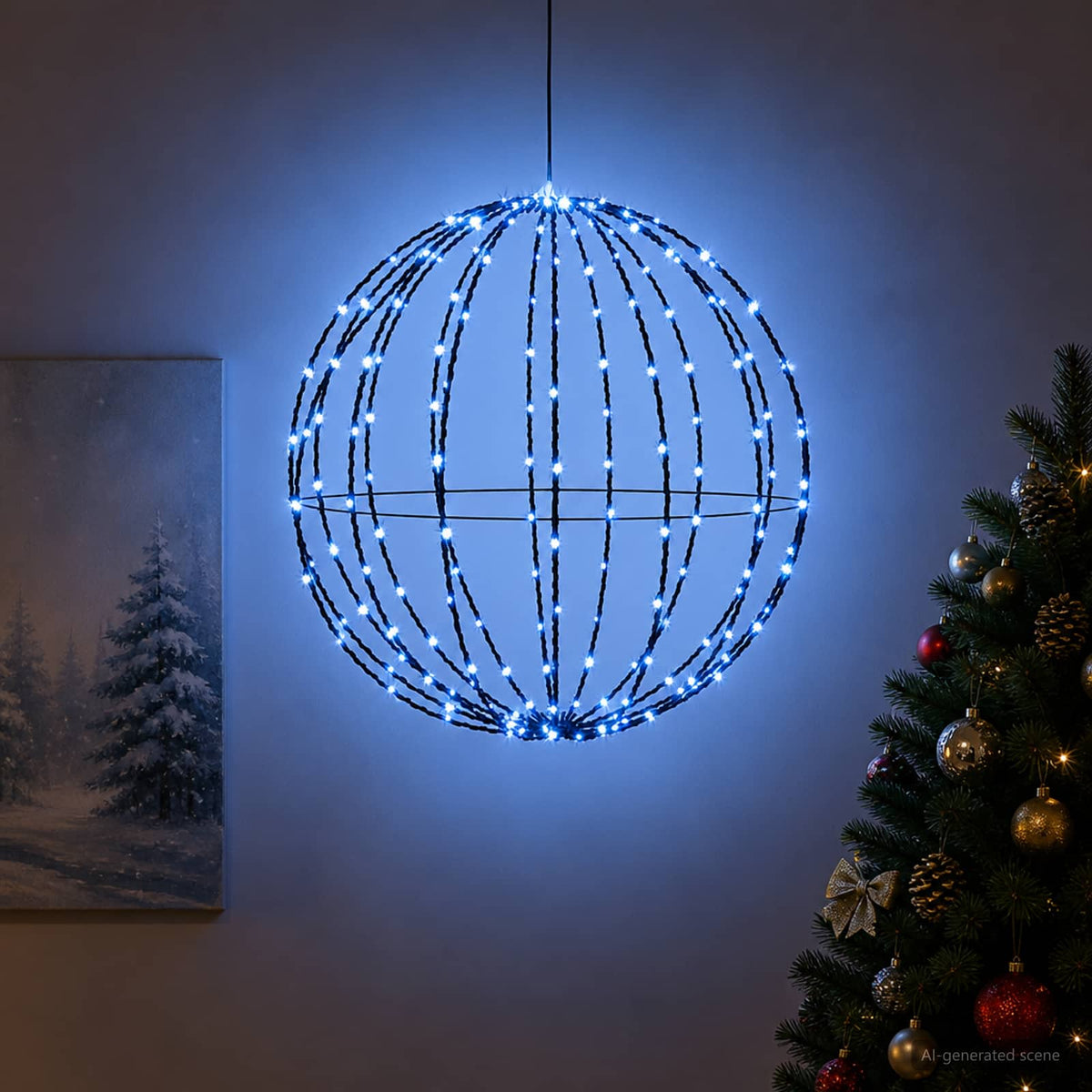 Kalėdų finialo šviesa 192 LED Mėlyna Skersmuo 60 x 63 cm