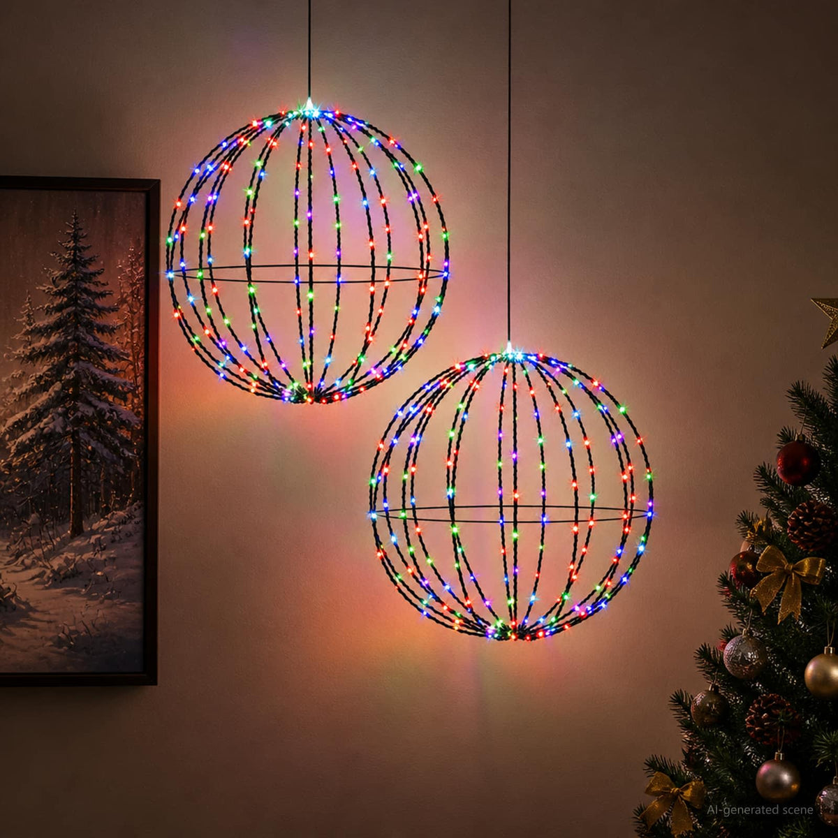 Kalėdų finialo šviesa 2 vnt. 320 LED Įvairių spalvų