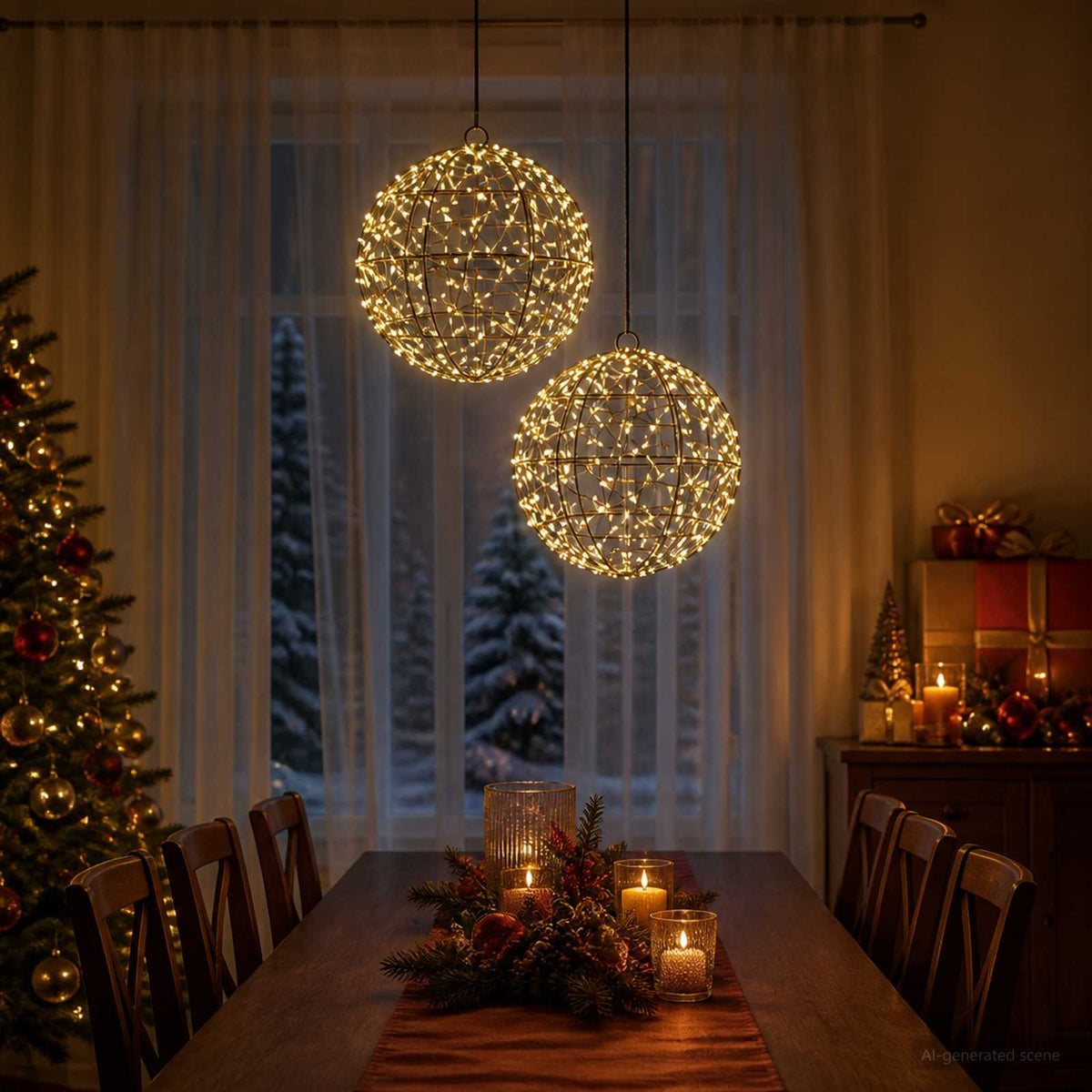 Kalėdų finialo šviesa 2 vnt. 600 LED Šilta balta