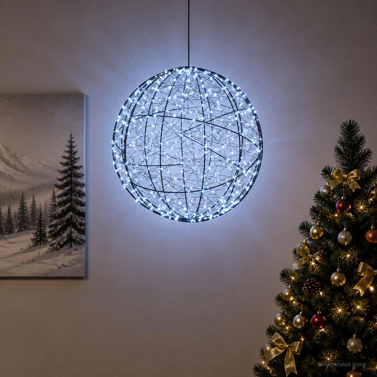 Kalėdų finialo šviesa 950 LED Šalta balta Skersmuo 60 x 63 cm