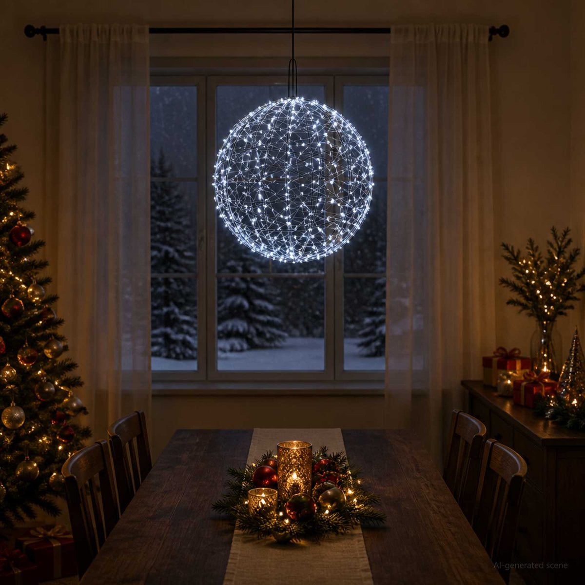 Kalėdų finialo šviesa 950 LED Šalta balta Skersmuo 60 x 63 cm