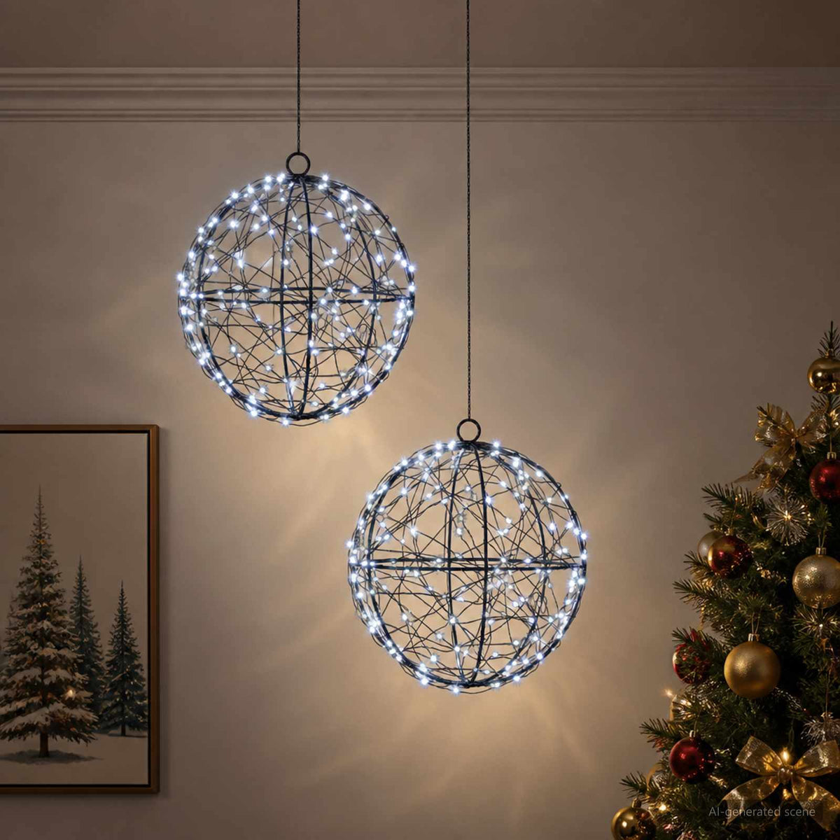 Kalėdų finialo šviesa 2 vnt. 400 LED Šalta balta