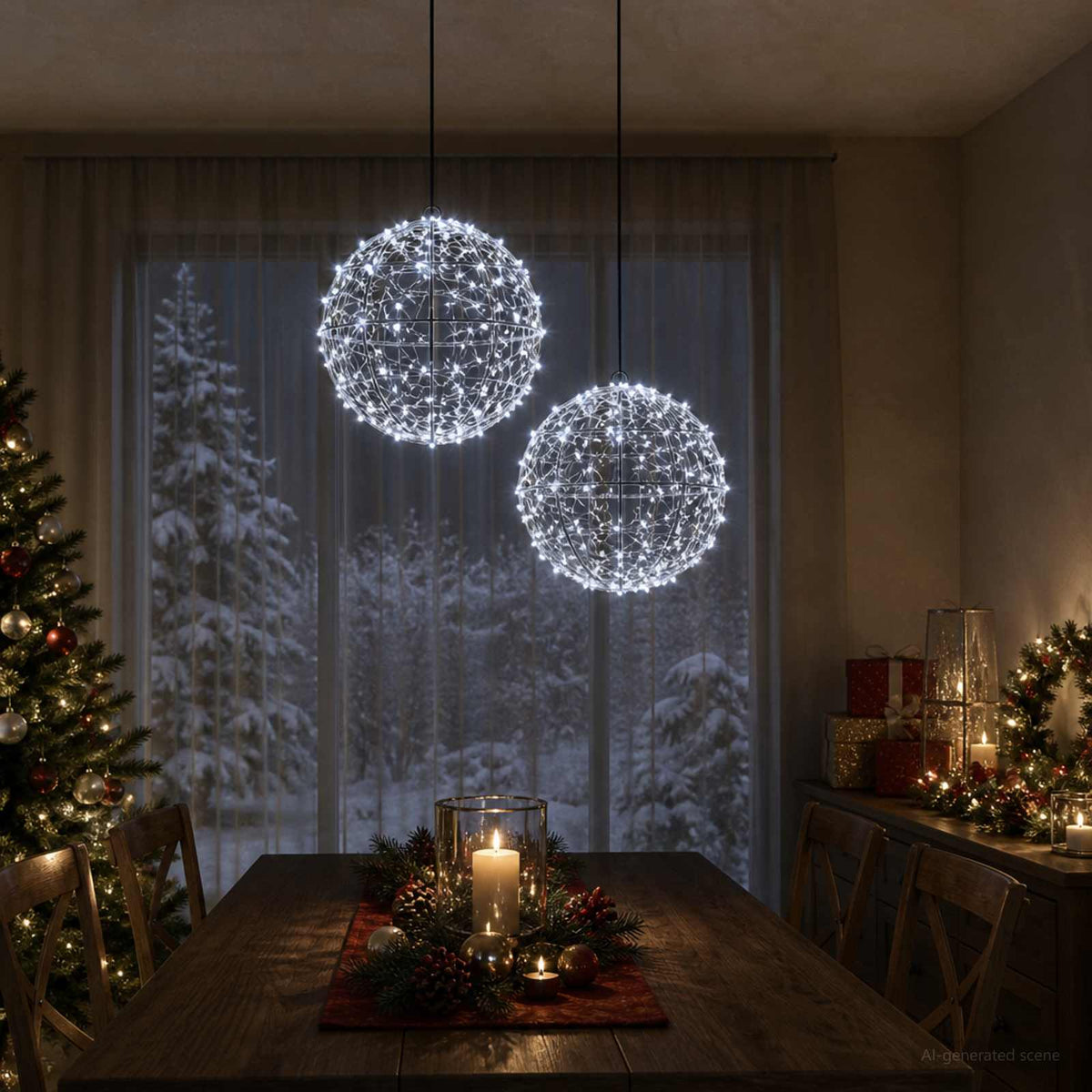 Kalėdų finialo šviesa 2 vnt. 600 LED Šalta balta