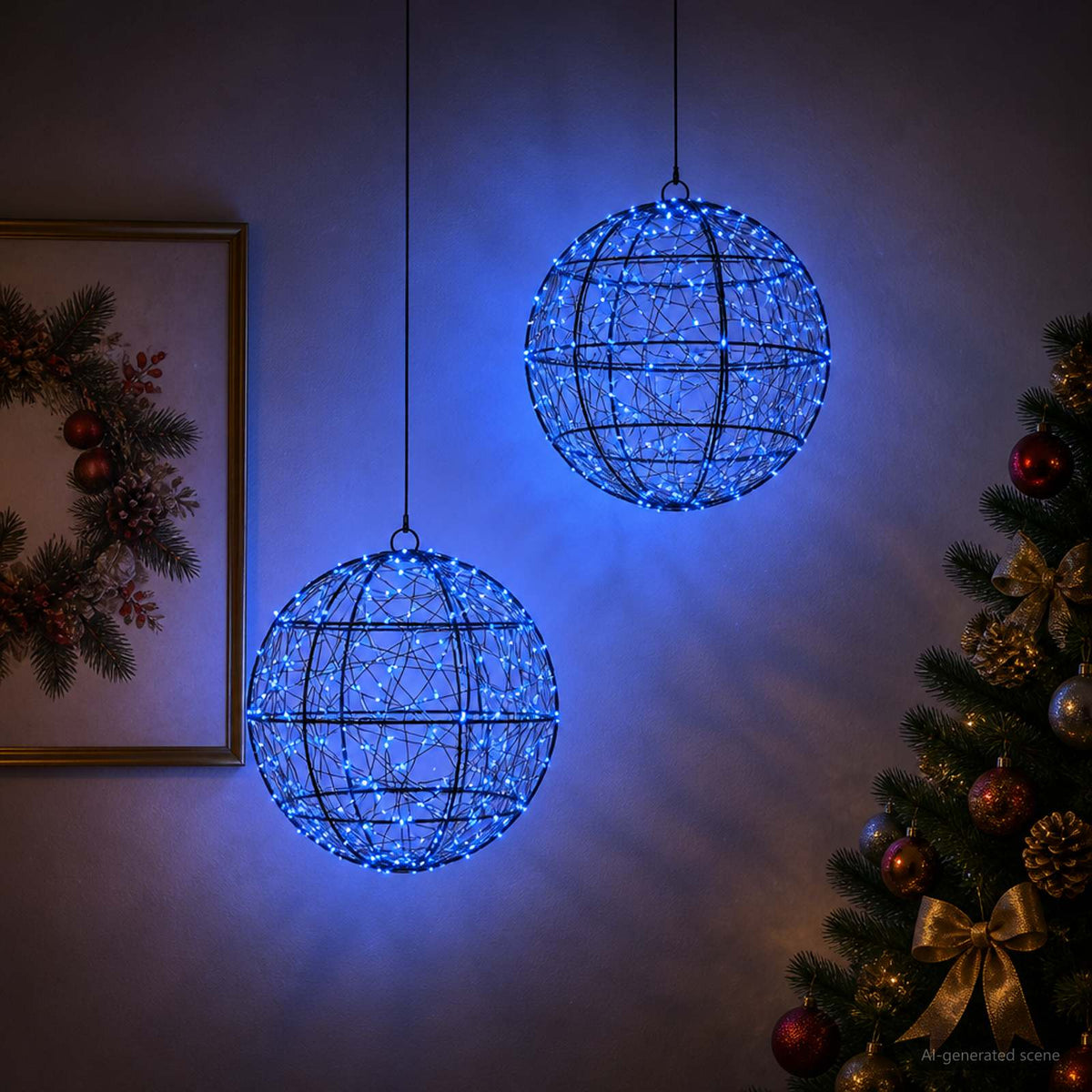 Kalėdų finialo šviesa 2 vnt. 600 LED Mėlyna Skersmuo 30 x 32 cm