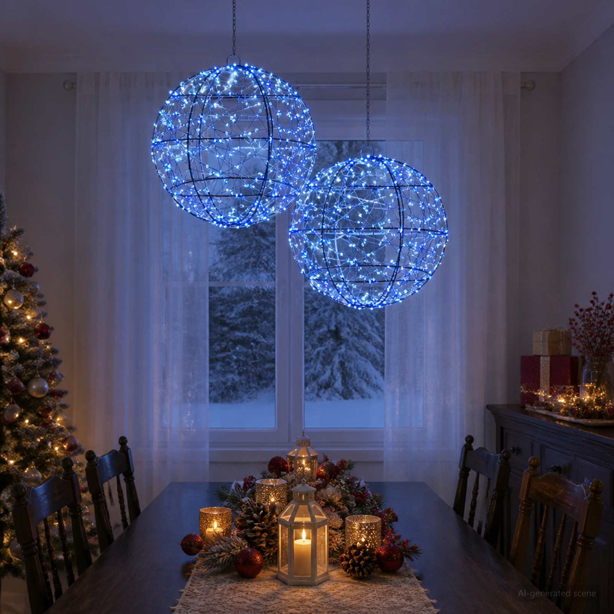 Kalėdų finialo šviesa 2 vnt. 600 LED Mėlyna Skersmuo 30 x 32 cm