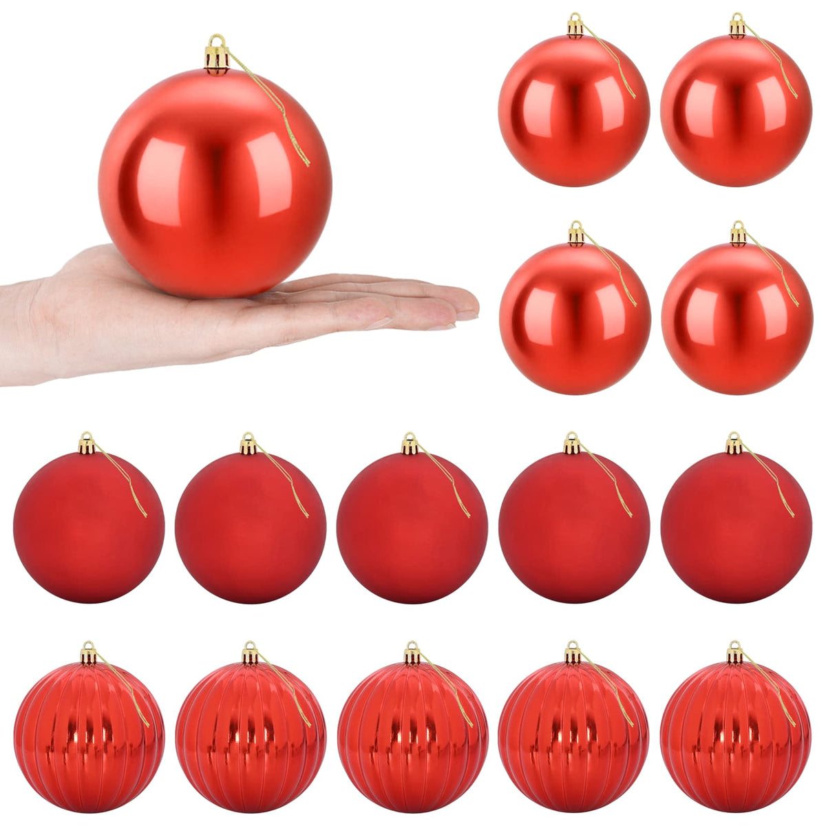 Kalėdinių kamuoliukų rinkinys XL 15 vnt. Raudona Skersmuo 10 cm