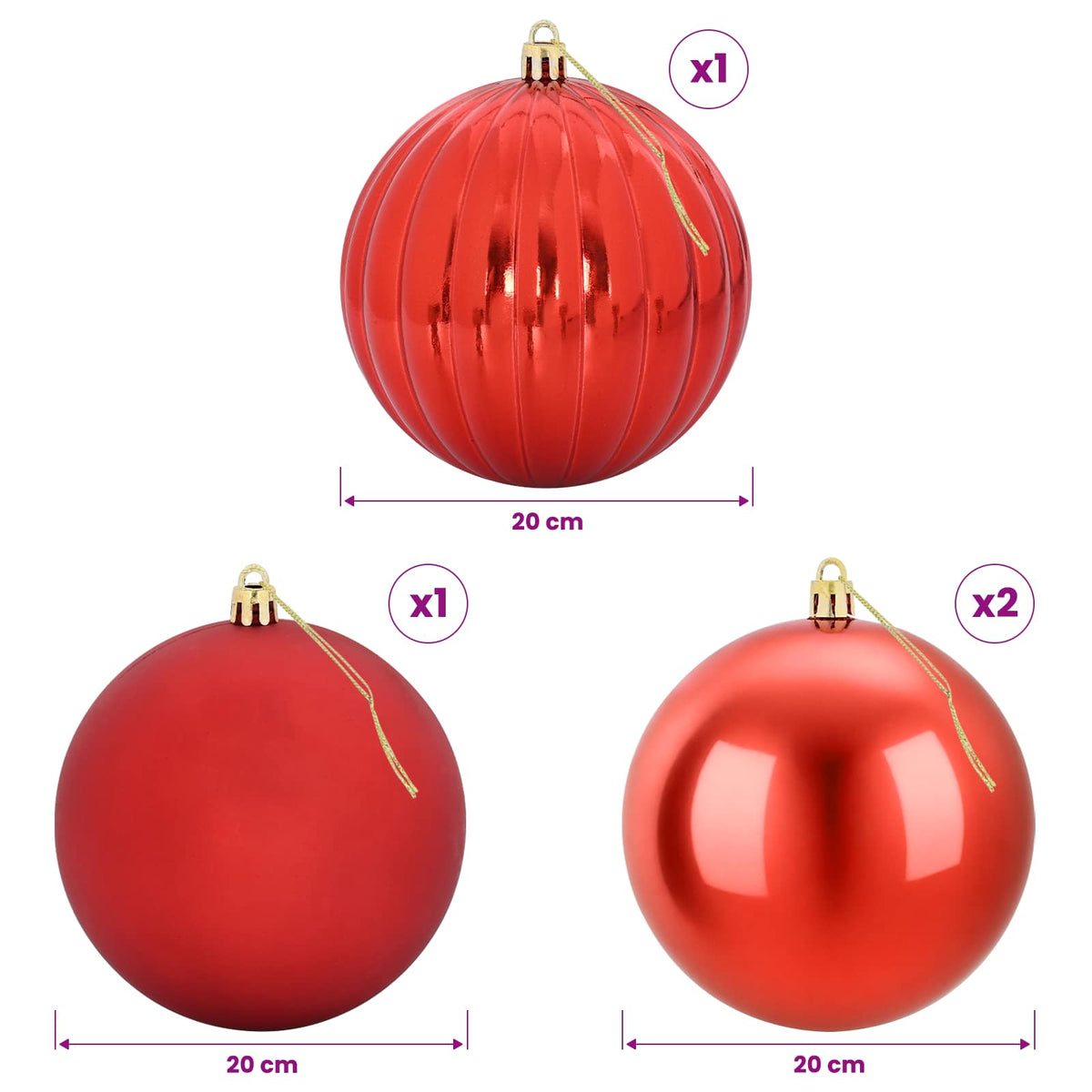 Kalėdinių rutulių rinkinys XXL 4 vnt. Raudona Skersmuo 20 cm