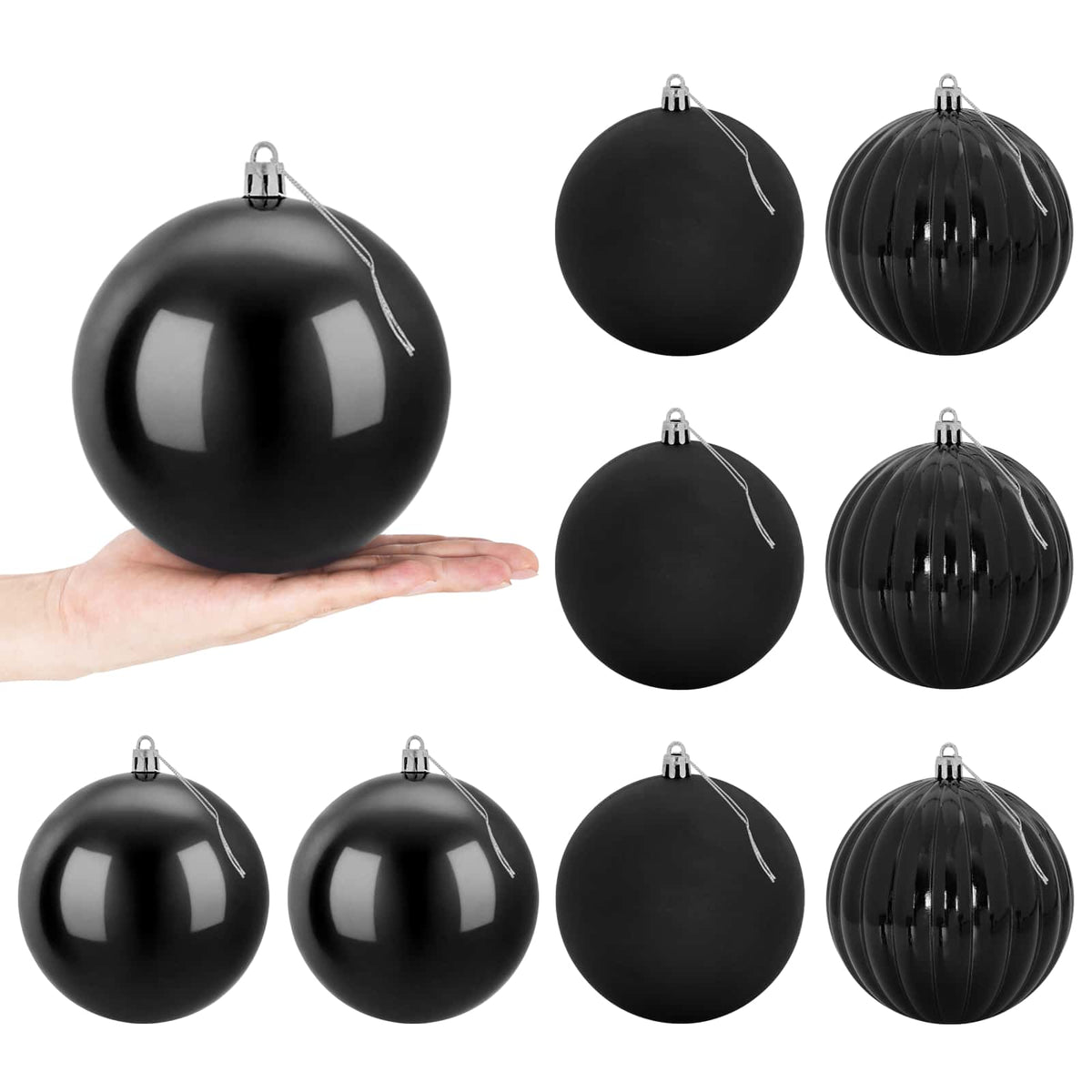 Kalėdinių kamuoliukų rinkinys XL 9 vnt. Juoda Skersmuo 15 cm
