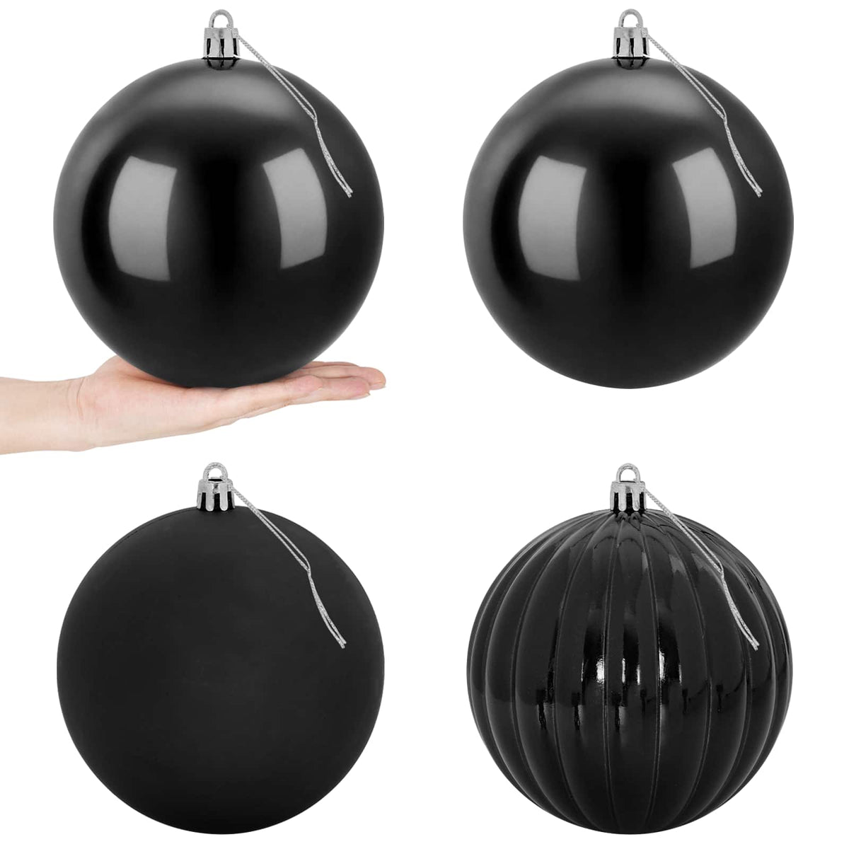 Kalėdinių rutulių rinkinys XXL 4 vnt. Juoda Skersmuo 20 cm