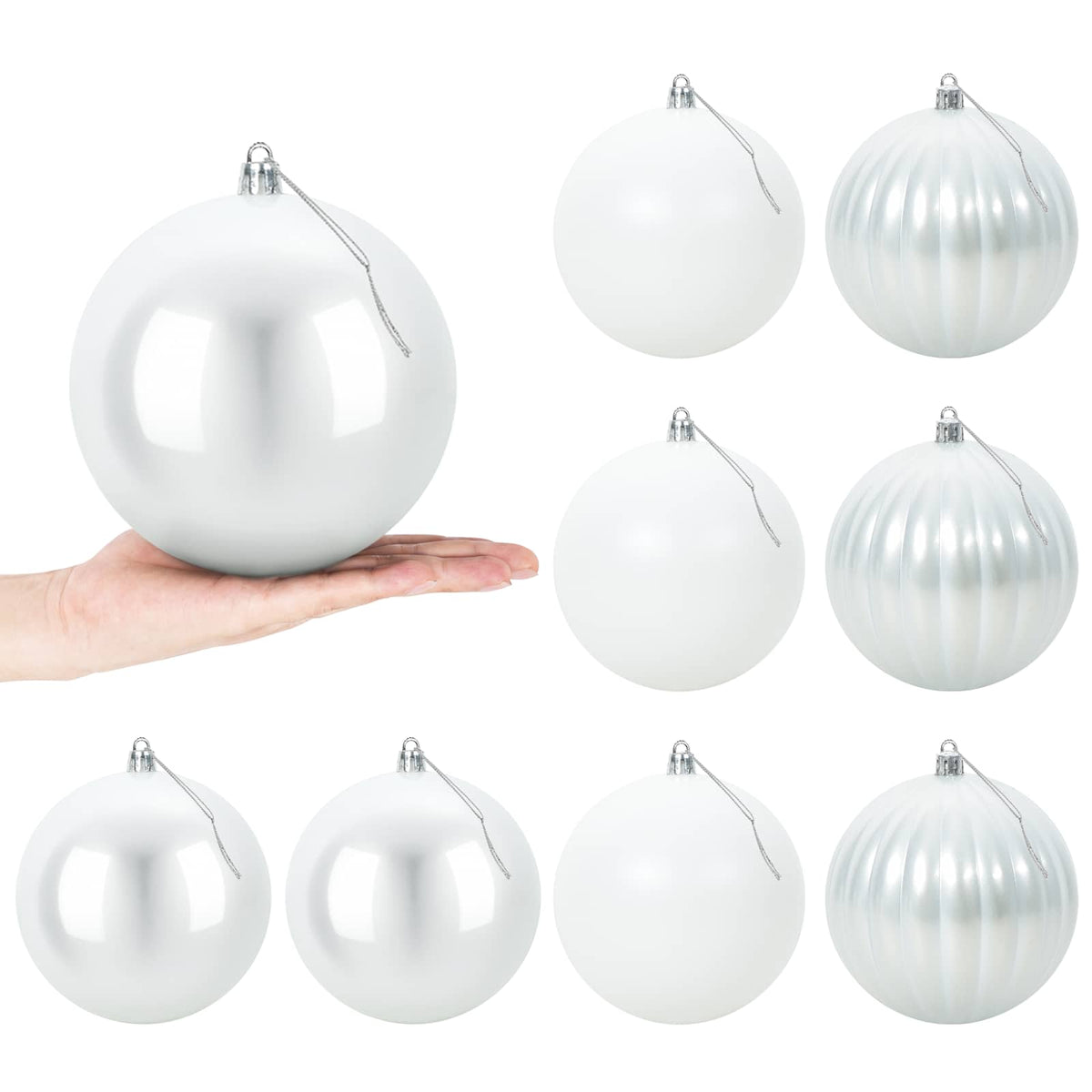 Kalėdinių kamuoliukų rinkinys XL 9 vnt. Balta Skersmuo 15 cm