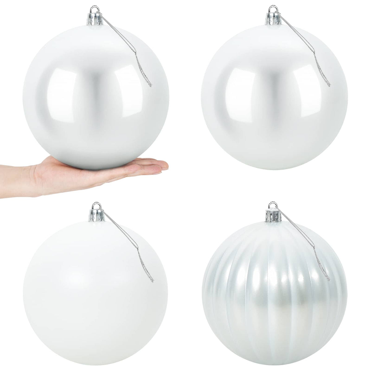 Kalėdinių rutulių rinkinys XXL 4 vnt. Balta Skersmuo 20 cm