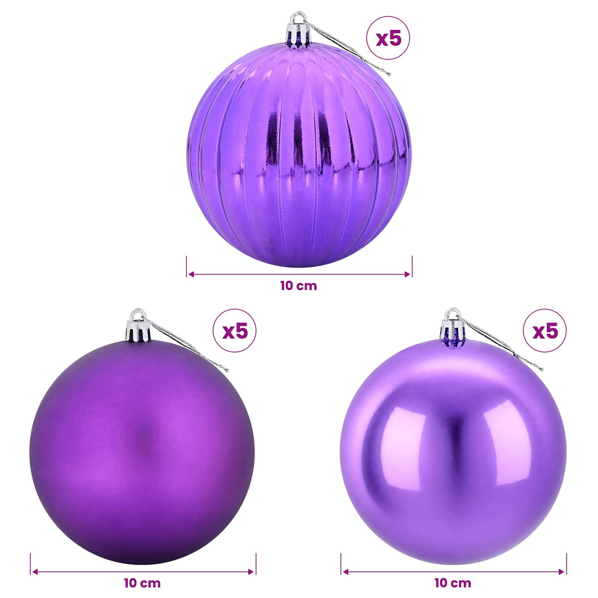 Kalėdinių kamuoliukų rinkinys XL 15 vnt. Alyvos Skersmuo 10 cm