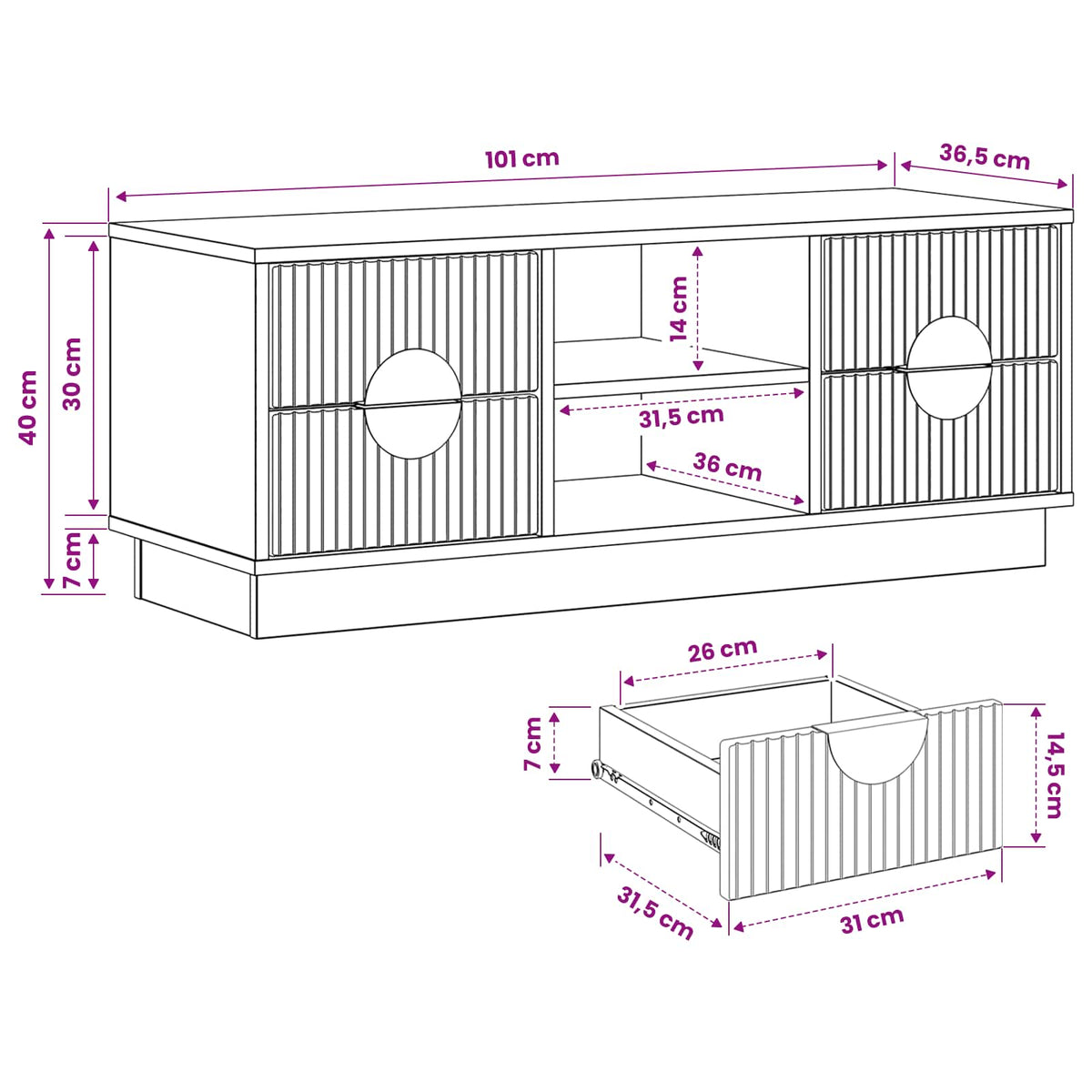 Televizoriaus spintelė VENRAY 101 x 36,5 x 40 cm Betono pilka
