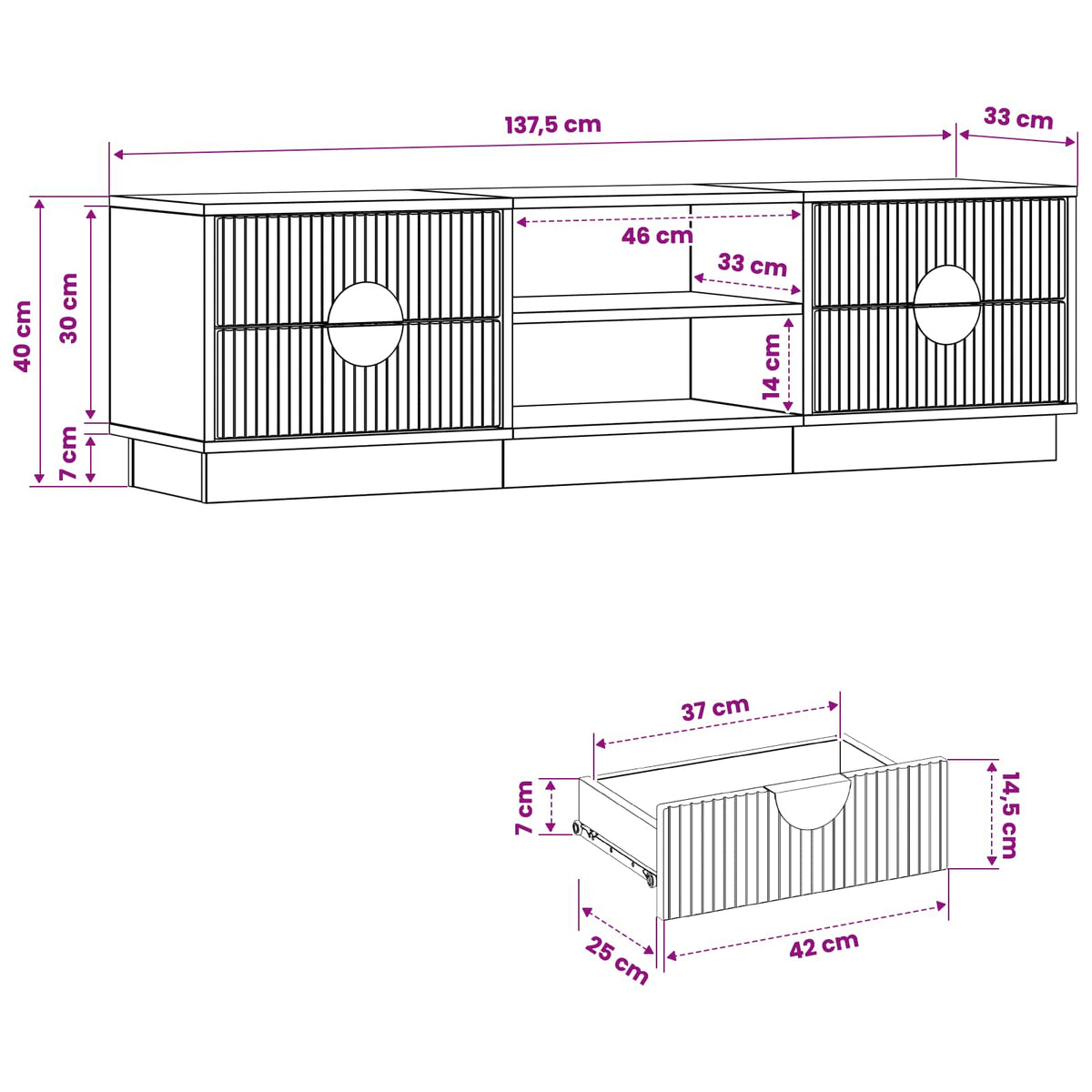Televizoriaus spintelė VENRAY 137,5 x 33 x 40 cm Betono pilka