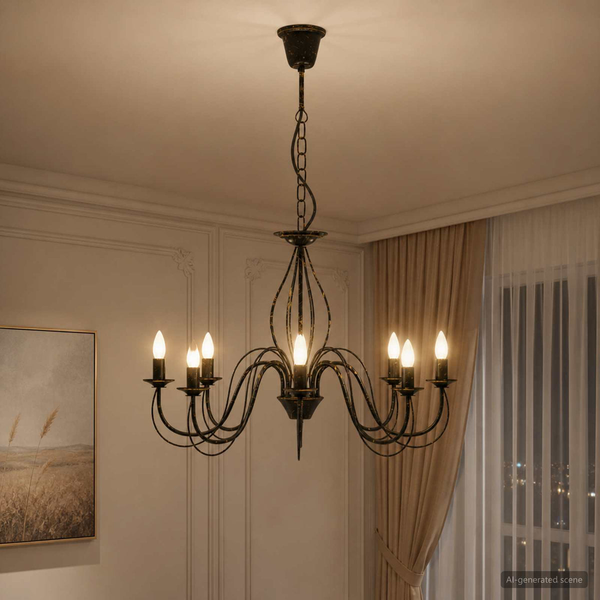 Reguliuojamas sietynas E14 Metalas Sendinta juoda Ø 78 x 101 cm