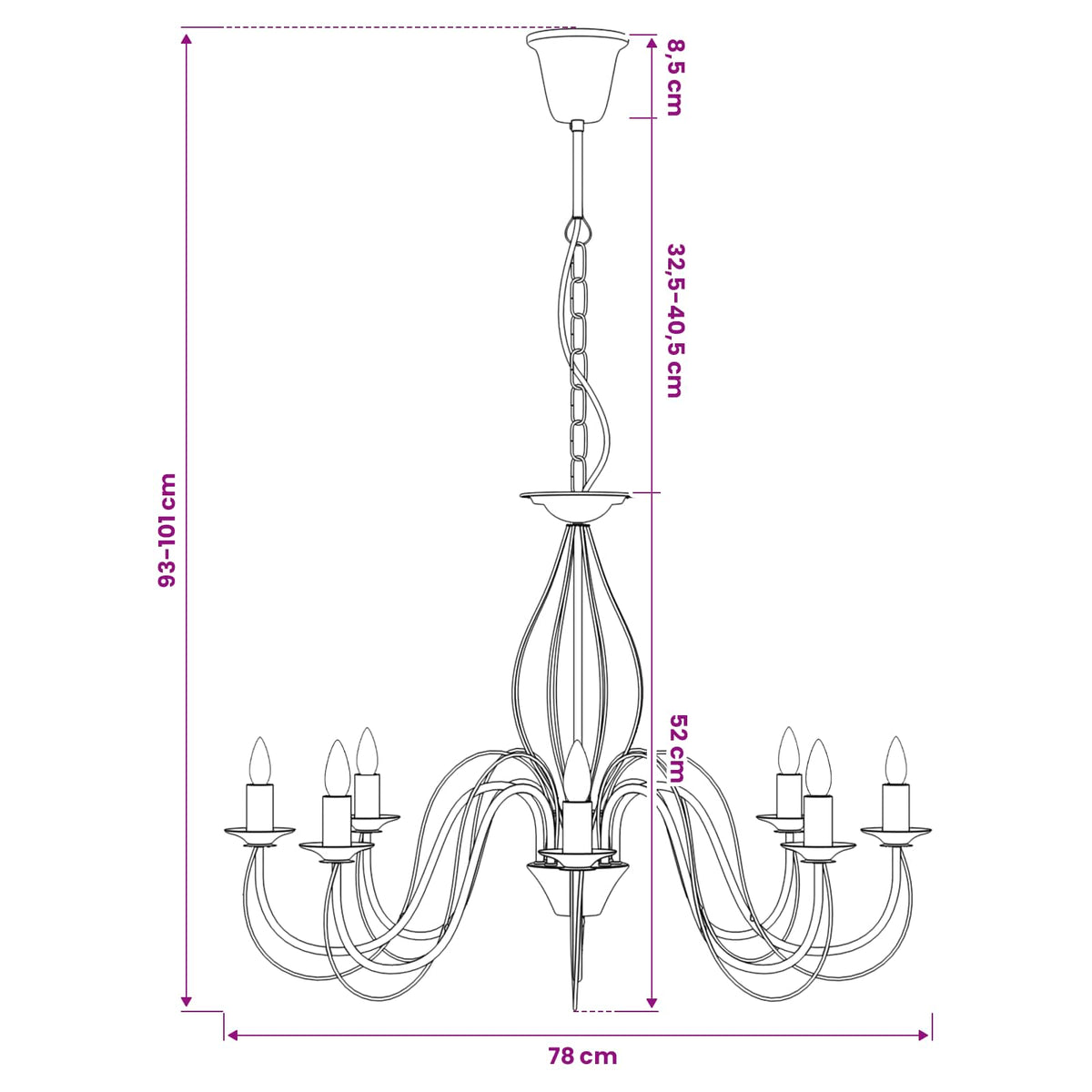 Reguliuojamas sietynas E14 Metalas Sendinta juoda Ø 78 x 101 cm