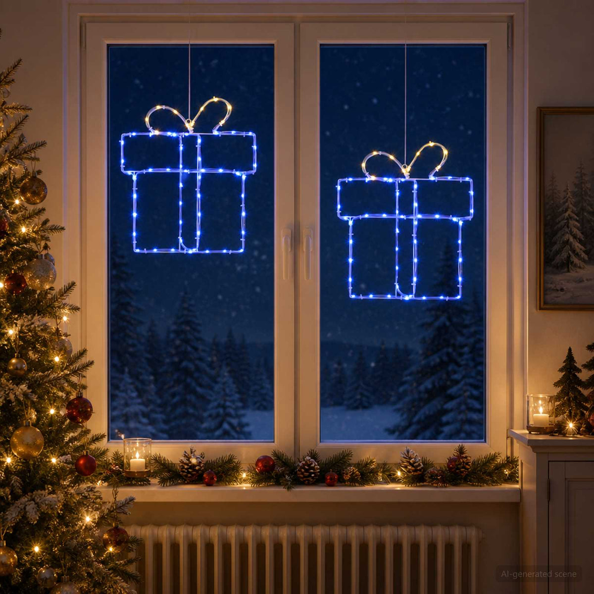 Kalėdinės langų dekoracijos (siluetai) LOVIISA 2 vnt. 160 LED