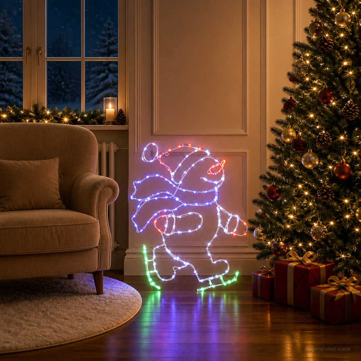LED šviečiantis čiuožiantis Kalėdų Senelis LOVIISA 120 LED