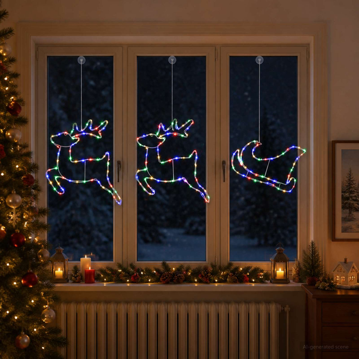 Elnių ir rogių kalėdinė dekoracija LOVIISA 180 LED