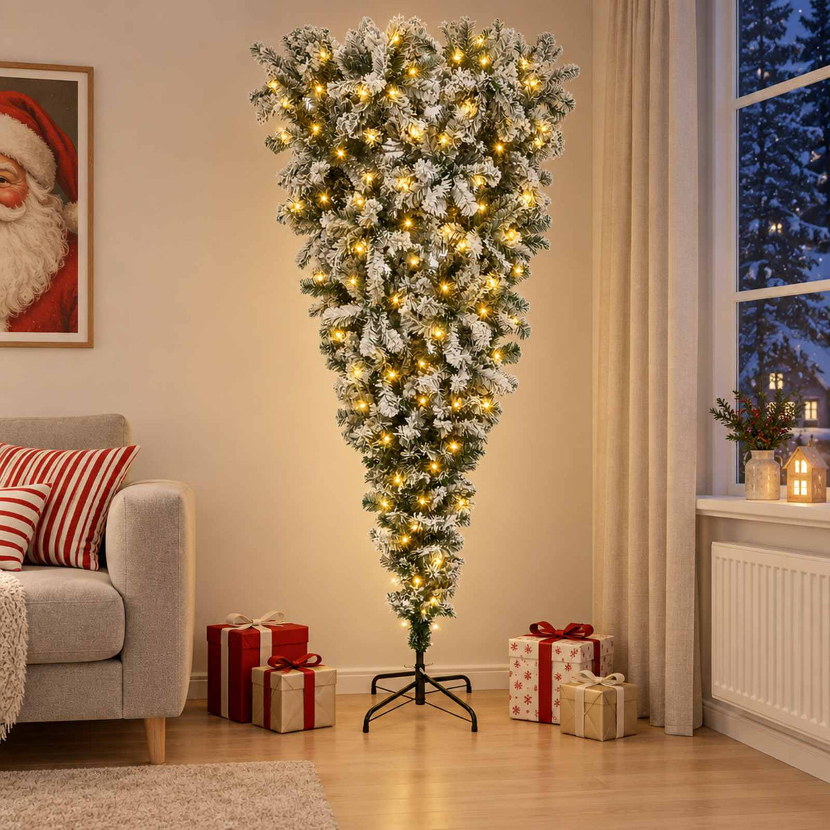 Apverstas dirbtinis Kalėdų eglutė su šakomis 180 cm 300 LED
