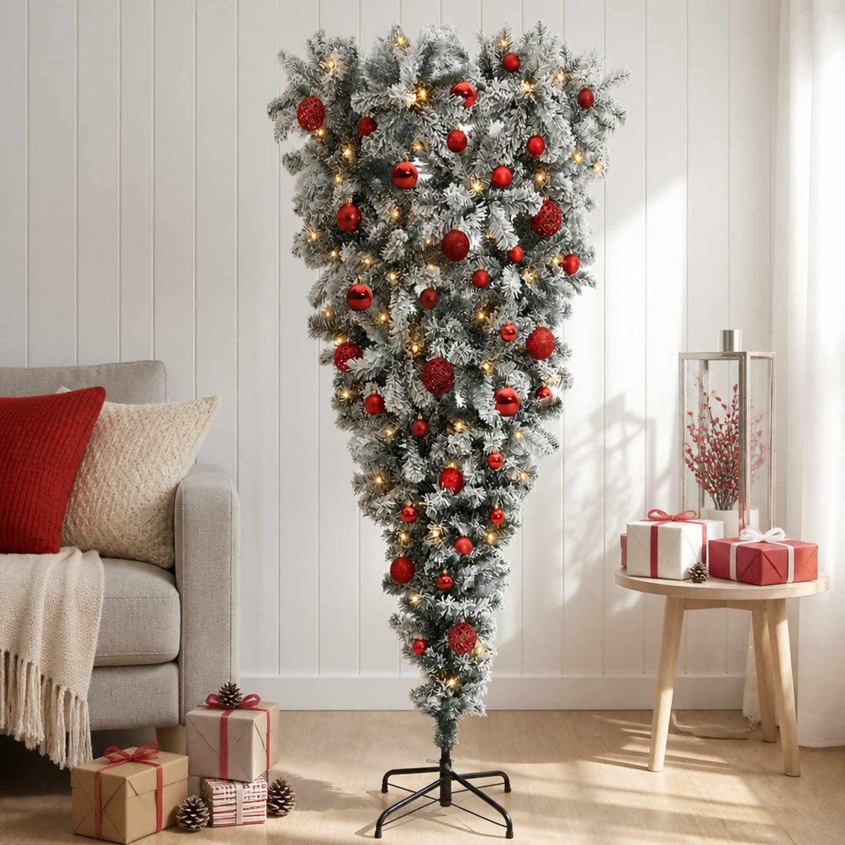 Apverstas dirbtinis Kalėdų eglutė su šakomis 150 cm 150 LED