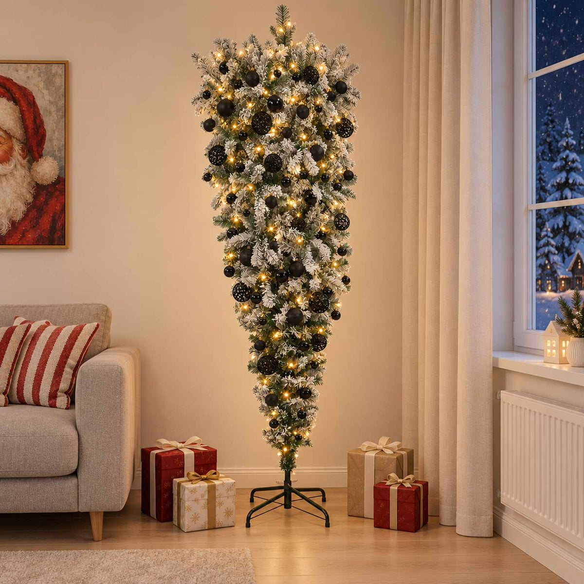 Apverstas dirbtinis Kalėdų eglutė su šakomis 210 cm 300 LED