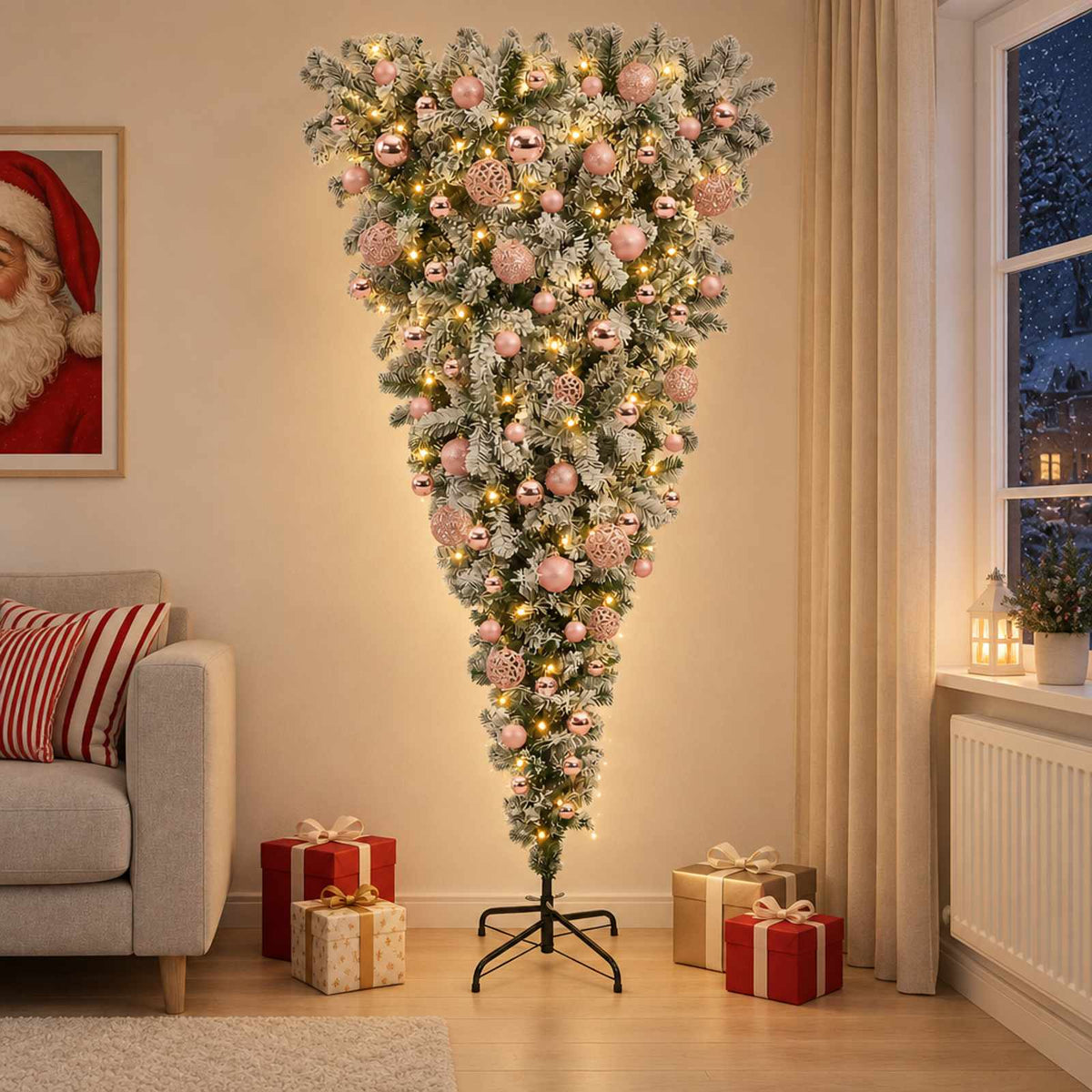 Apverstas dirbtinis Kalėdų eglutė su šakomis 210 cm 300 LED