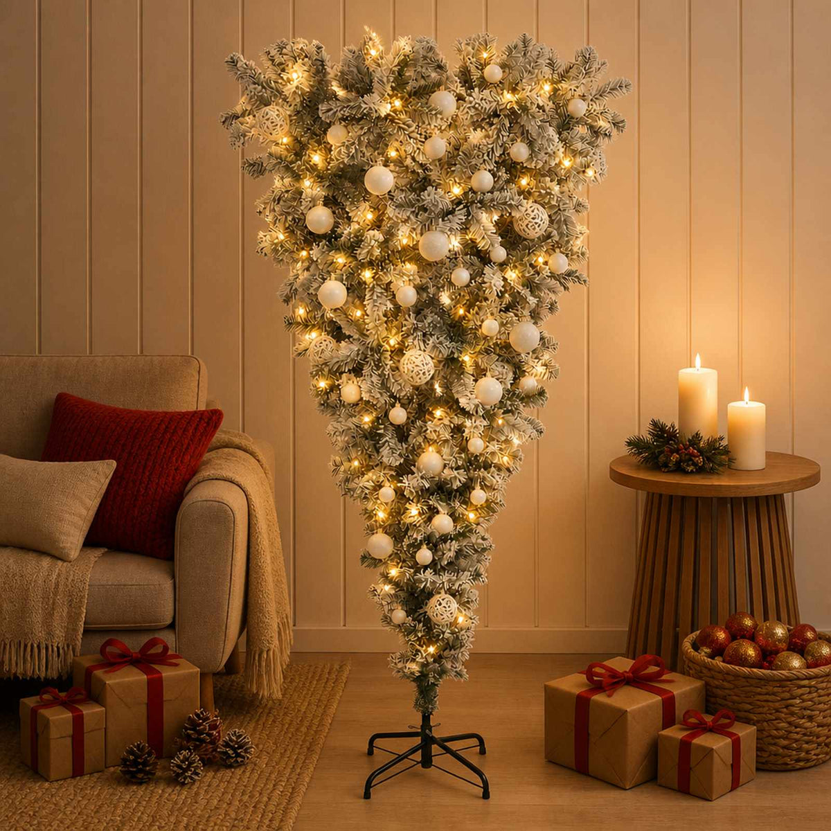 Apverstas dirbtinis Kalėdų eglutė su šakomis 120 cm 150 LED