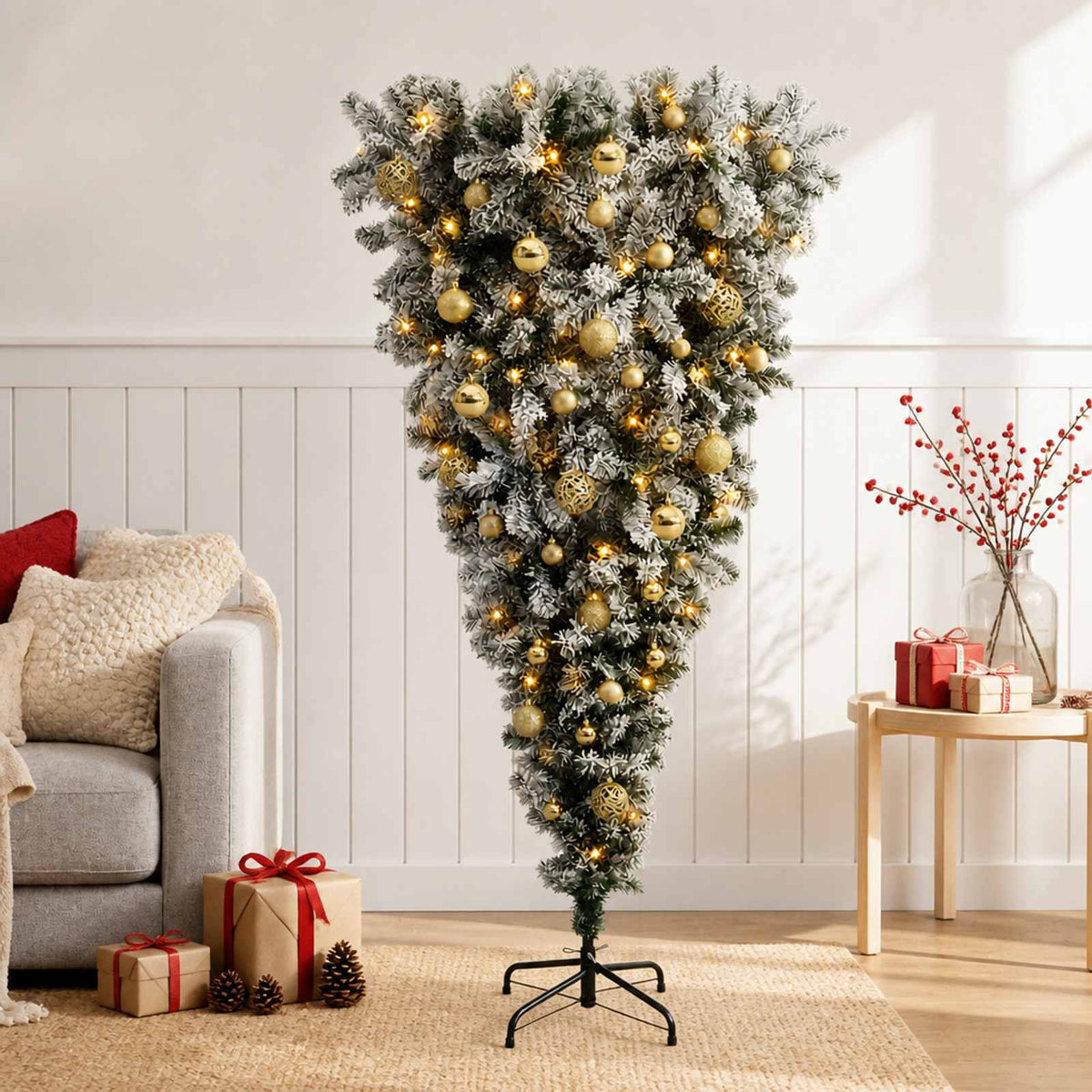 Apverstas dirbtinis Kalėdų eglutė su šakomis 120 cm 150 LED