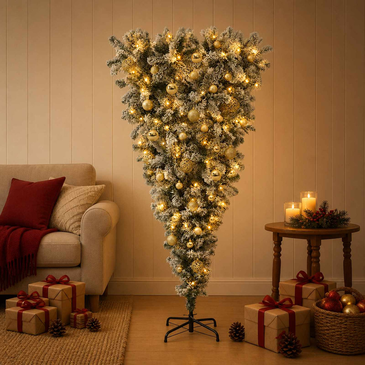 Apverstas dirbtinis Kalėdų eglutė su šakomis 120 cm 150 LED
