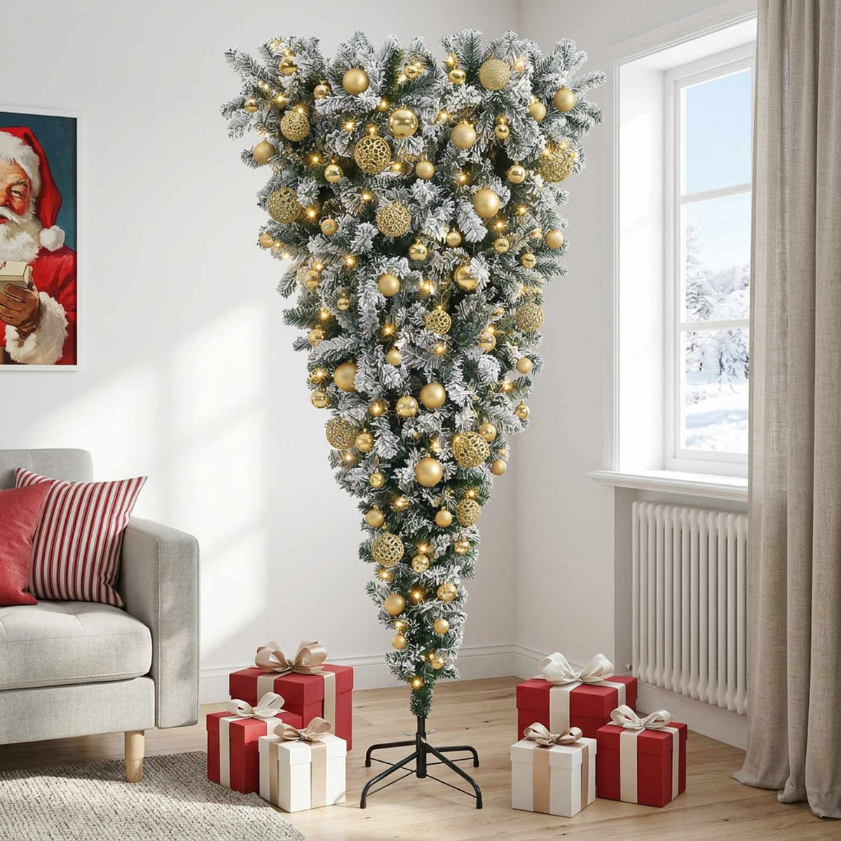 Apverstas dirbtinis Kalėdų eglutė su šakomis 210 cm 300 LED