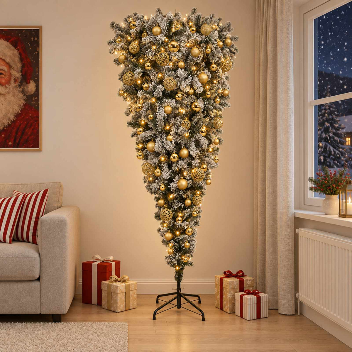 Apverstas dirbtinis Kalėdų eglutė su šakomis 210 cm 300 LED