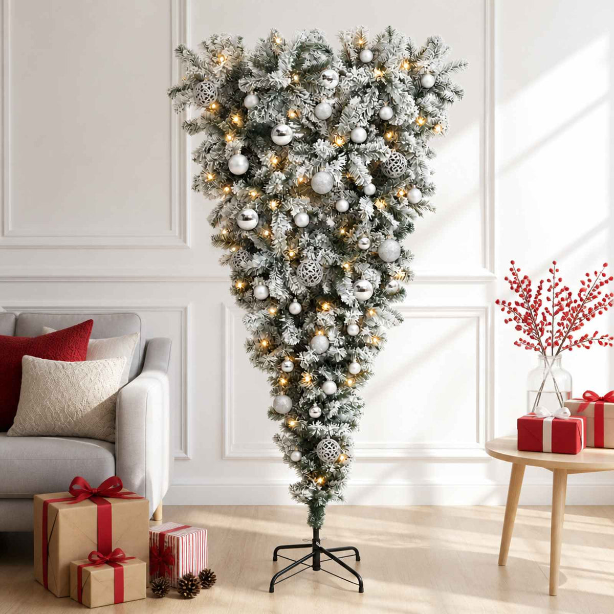 Apverstas dirbtinis Kalėdų eglutė su šakomis 120 cm 150 LED