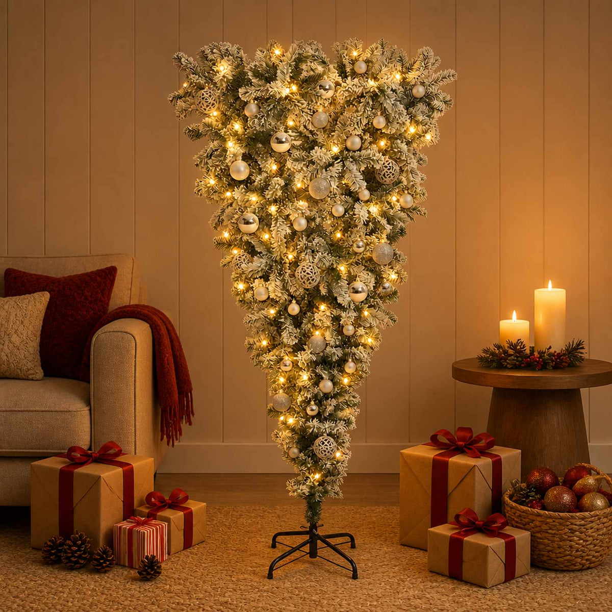Apverstas dirbtinis Kalėdų eglutė su šakomis 120 cm 150 LED