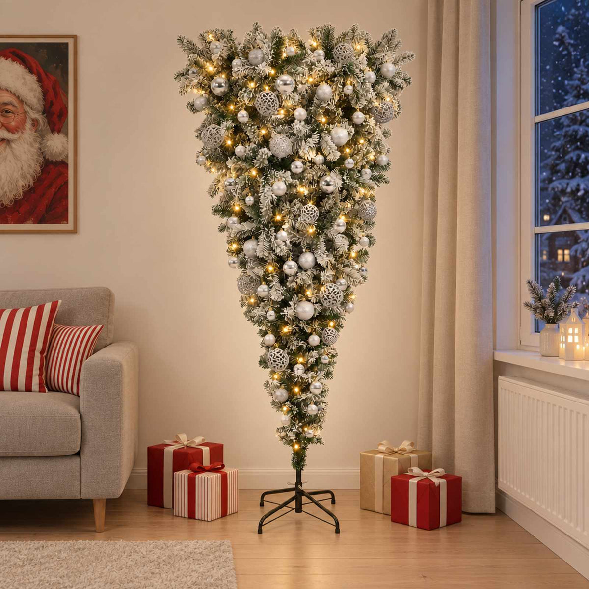 Apverstas dirbtinis Kalėdų eglutė su šakomis 180 cm 300 LED