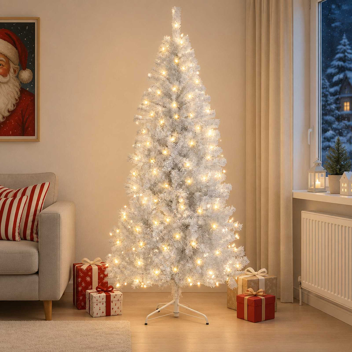 Dirbtinė Sulankstoma Kalėdų Eglutė 210 cm 300 LED Šilta balta