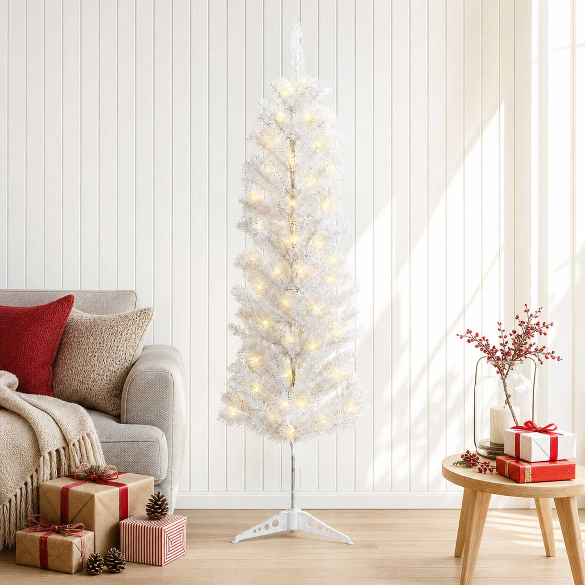 Dirbtinis lieknas Kalėdų medis 120 cm 150 LED Šilta balta