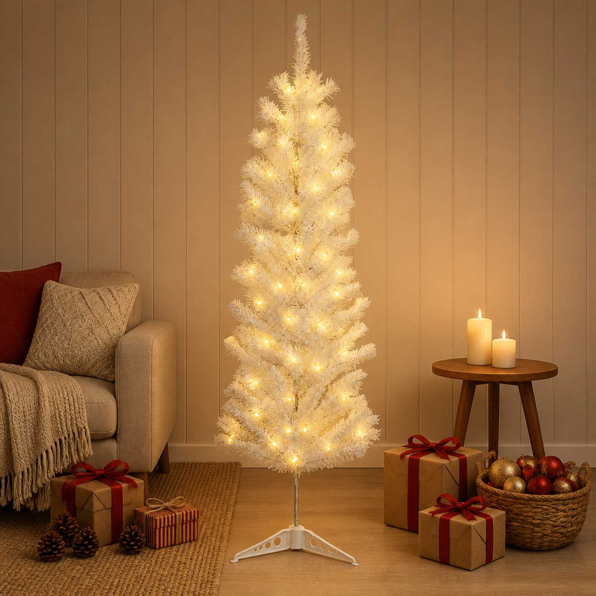 Dirbtinis lieknas Kalėdų medis 150 cm 150 LED Šilta balta